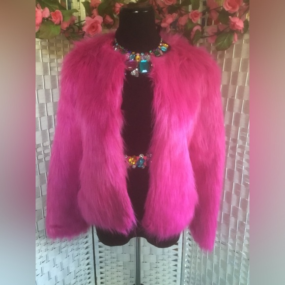 Wenxi Pink Faux Fur Jacket Fuchsia Coat XL 💝 NWT 💖 - Picture 3 of 16